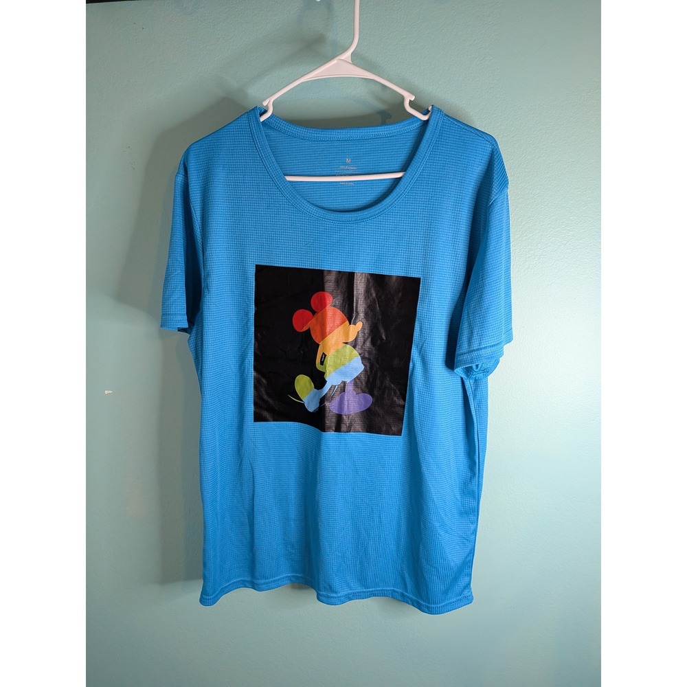 Disney Mickey Mouse Rainbow Graphic Blue Performance Tee Shirt Mens Medium M